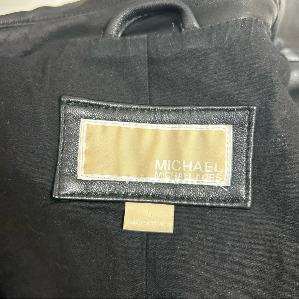 Michael Kors Leather Moto Jacket Black Zip Biker Goth - Picture 12 of 14